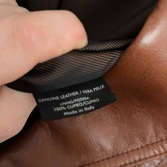 GUCCI 100% Leather Blazer Jacket Belted Cognac Brown Tan Camel Sz 40 - Picture 8 of 9